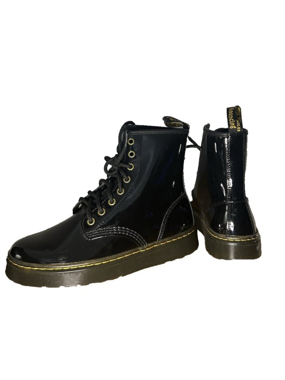 Dr Martens Zavala Black Patent Leather Combat Boots Womens Size 7 US UK 5 EU 38 - Picture 2 of 8